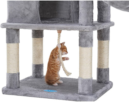 Cat Tree,Cat Tower,Cat Condo with Scratching Posts,Basket,2 Caves,2 Plush Perches,Activity Center with Removable Fur Ball Sticks,Light Grey MPJ027W