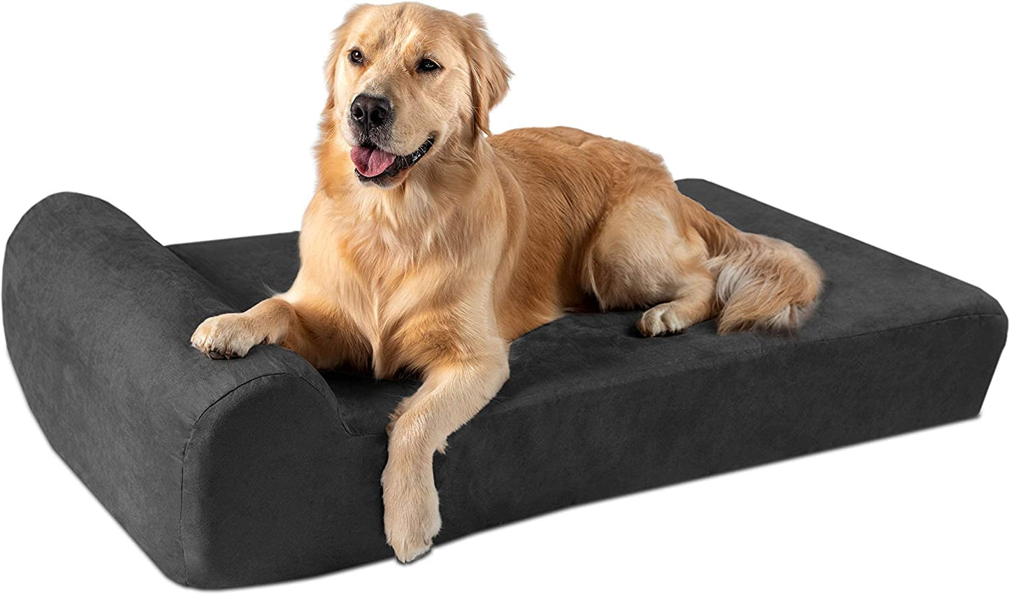 Orthopedic Dog Bed W/Headrest - 7” Dog Bed for Large Dogs W/Washable Microsuede Cover - Elevated Dog Bed Made in the USA W/ 10-Year Warranty (Headrest, Large, Charcoal)