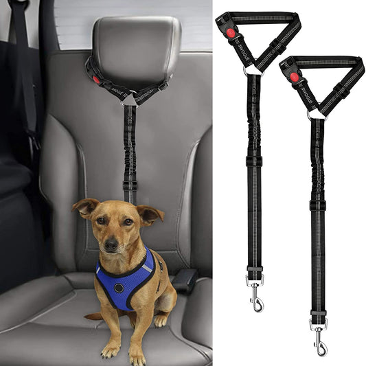 2 Packs Dog Cat Safety Seat Belt Strap Car Headrest Restraint Adjustable Nylon Fabric Dog Restraints Vehicle Seatbelts Harness