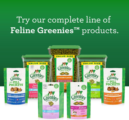 FELINE GREENIES Adult Dental Cat Treats, Tempting Tuna Flavor, 9.75 Oz. Tub