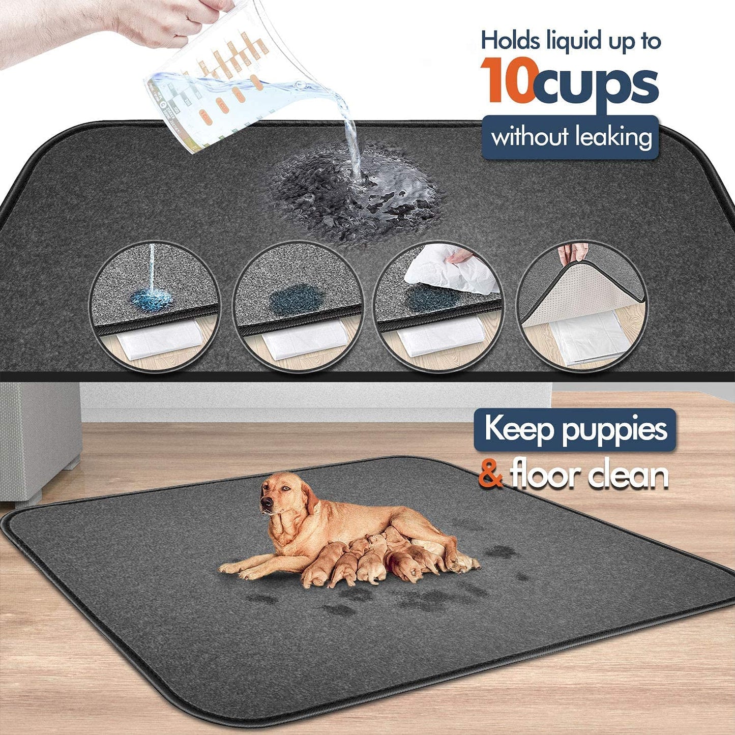 Washable Pee Pads for Dogs 72"X72" Upgrade Thicker 5 Layers Heavy Absorbency, Non Slip Quick Dry Waterproof Whelping Pads Reusable Dog Mats for Training Housebreaking for Playpen Crate Kennel