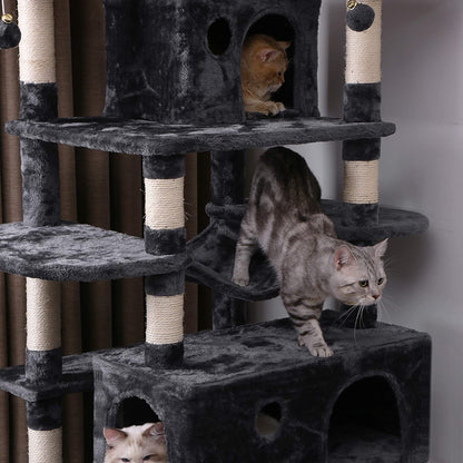 Large Cat Tree Condo with Sisal Scratching Posts Perches Houses Hammock, Cat Tower for Indoor Cats Furniture Kitty Activity Center Kitten Play House Grey MMJ03B