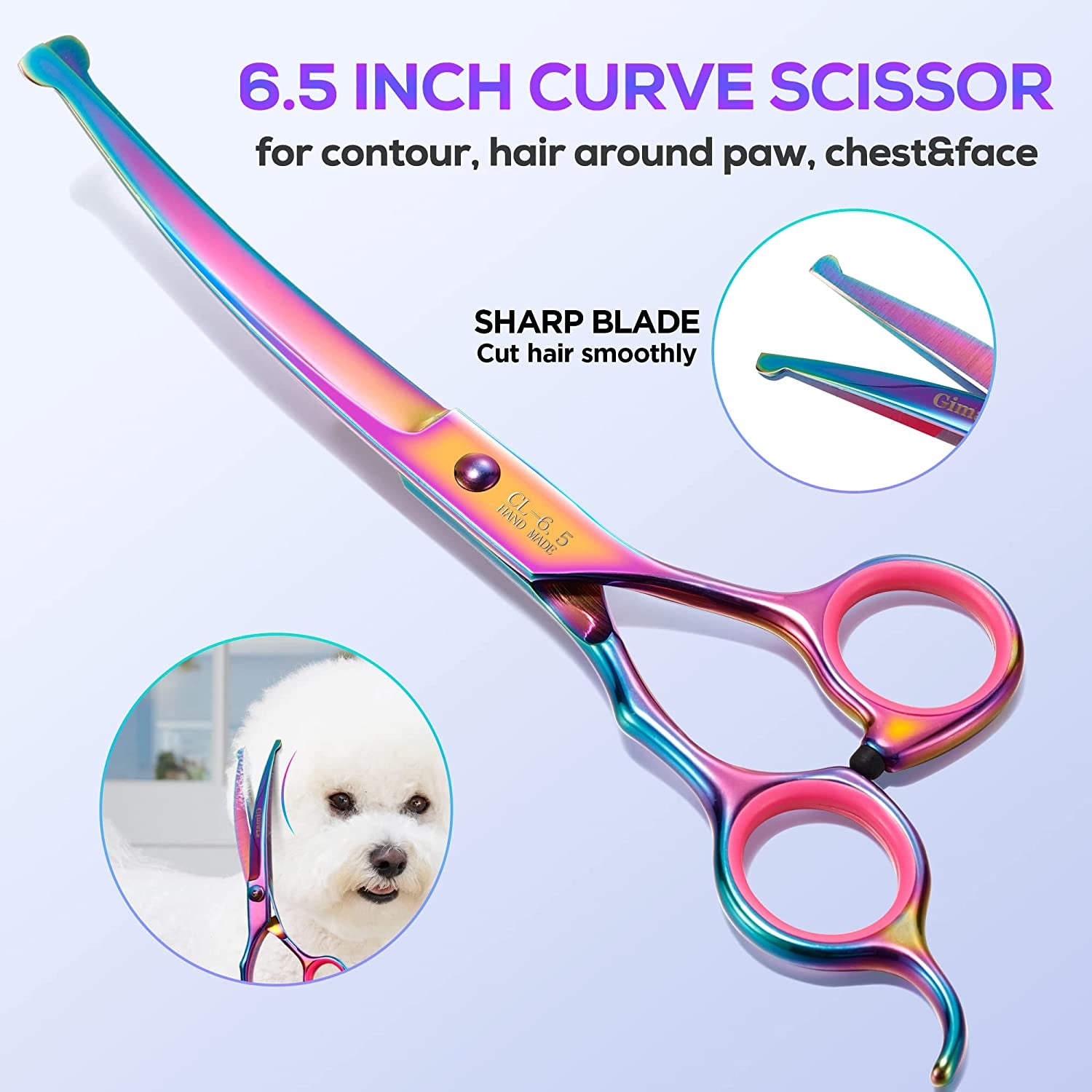 Professional 4CR Stainless Steel 6 in 1 Grooming Scissors for Dogs with Safety round Tip, Heavy Duty Titanium Coated Pet Grooming Scissor for Dogs, Cats and Other Animals