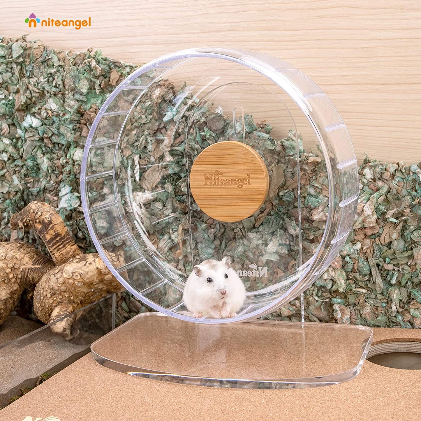 Super-Silent Hamster Exercise Wheels: - Quiet Spinner Hamster Running Wheels with Adjustable Stand for Hamsters Gerbils Mice or Other Small Animals (S, Transparent)