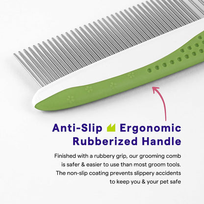 Dog Comb for Removes Tangles and Knots - Cat Comb for Removing Matted Fur - Grooming Tool with Stainless Steel Teeth and Non-Slip Grip Handle - Best Pet Hair Comb for Home Grooming Kit - Ebook Guide