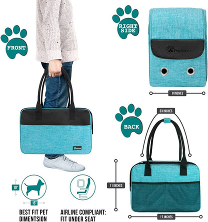 Dog Purse Carrier for Small Dogs, Airline Approved Soft Sided Pet Carrier with Pockets, Ventilated Dog Carrying Bag Puppy Cat, Dog Travel Supplies Accessories Carry Tote, Sherpa Bed, Teal Blue
