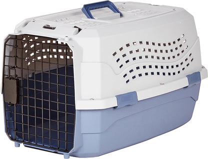 2-Door Top Load Hard Sided Dog and Cat Kennel Travel Carrier, 23-Inch, Gray & Blue