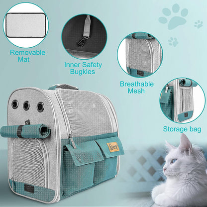 Pet Backpack Carrier for 20 Lbs Cats Small Dogs, Expandable Cat Backpack with Super Ventilated Design, Safety Straps, Buckle Support, Airline Approved Collapsible Dog Backpack
