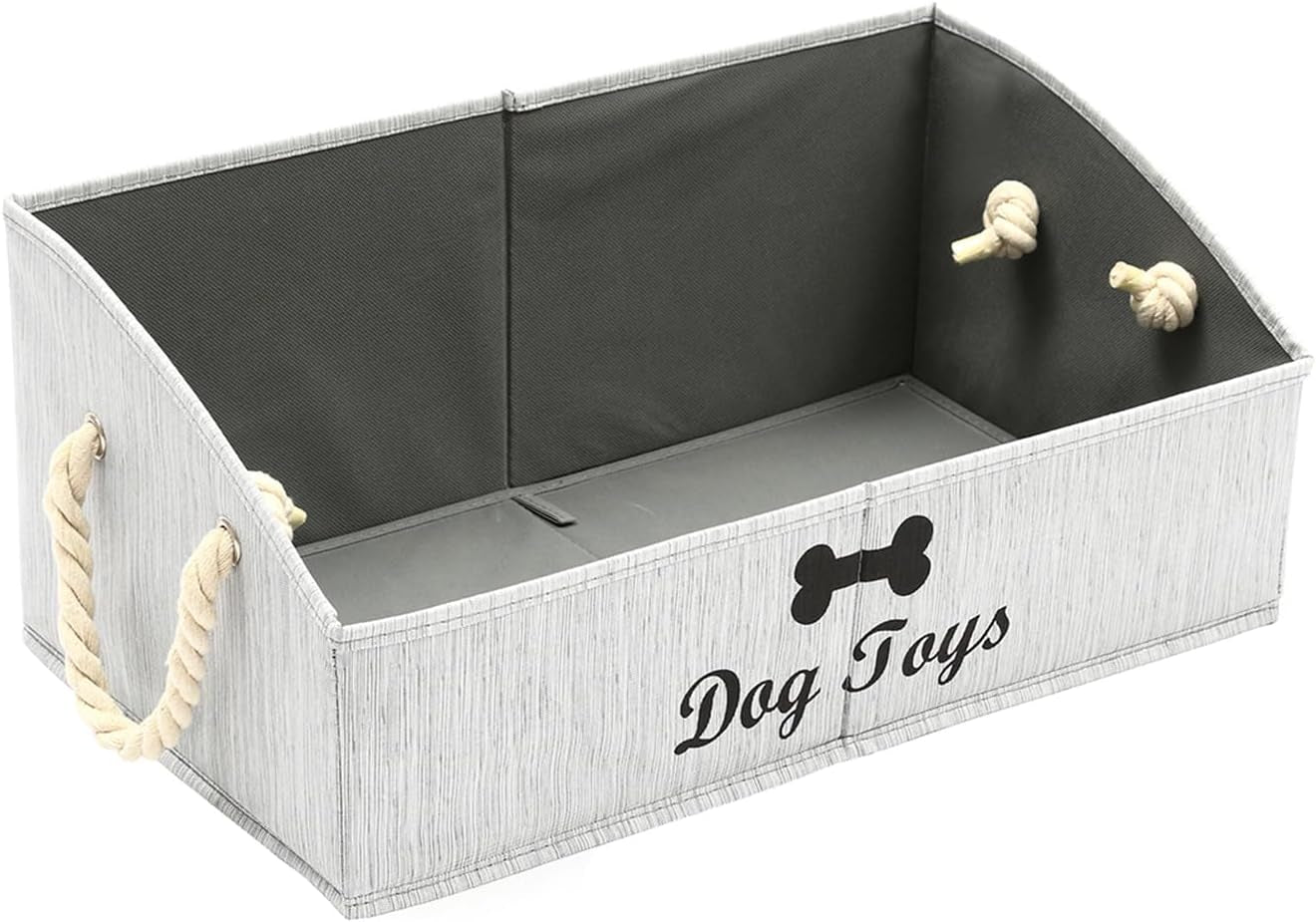 Large Dog Toy Bin Puppy Shallow Toy Baskets - Perfect for Collapsible Bin for Living Room, Playroom, Closet, Home Organization - Grey - Rectangle - Dog