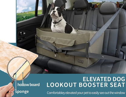 Petsfit Dog Booster Seat for 2 Small Dogs or Medium Dog up to 45 Lb, Large Dog Car Seat with 2 Big Pockets for Cars, Trucks and Suvs (Large, Dark Brown)
