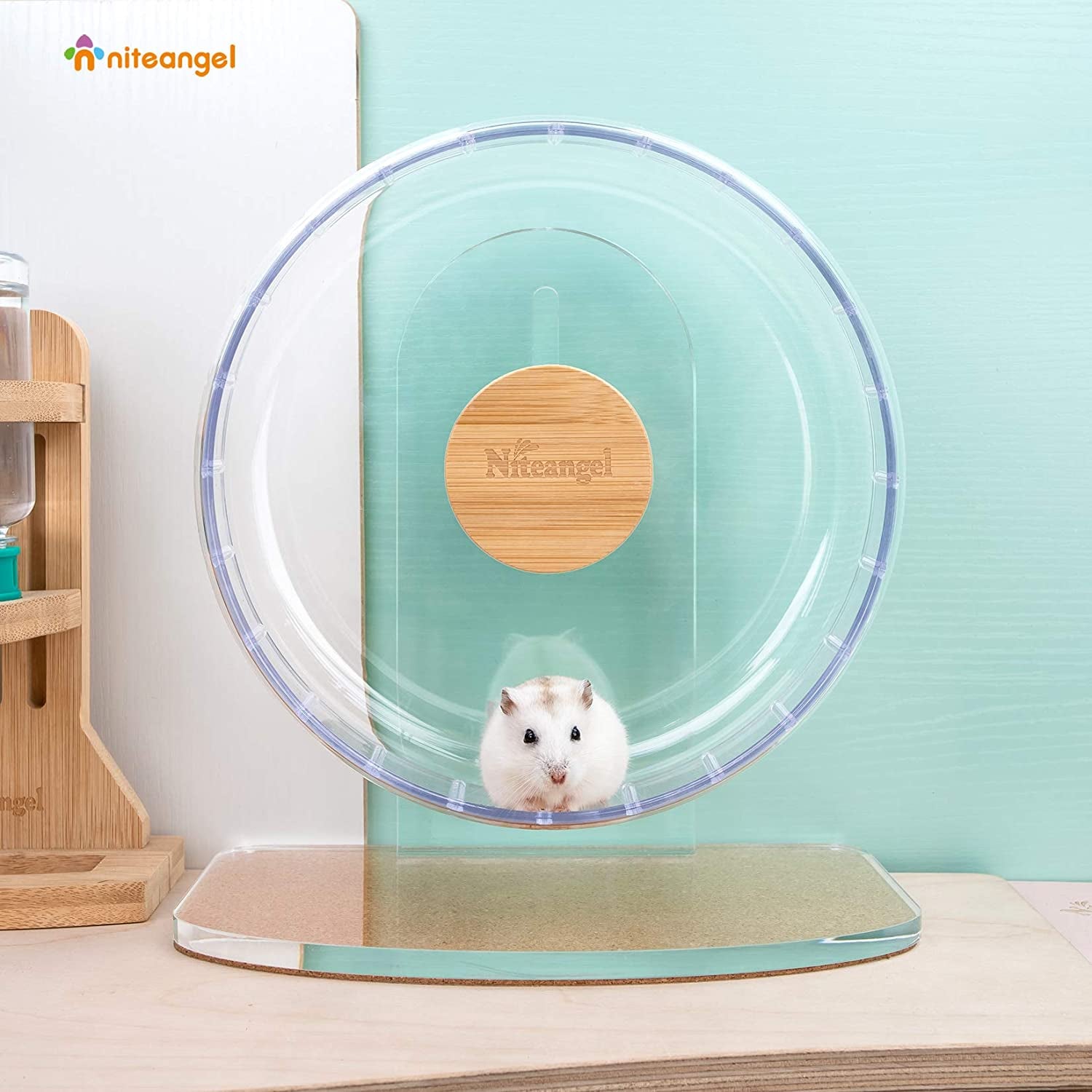 Super-Silent Hamster Exercise Wheels: - Quiet Spinner Hamster Running Wheels with Adjustable Stand for Hamsters Gerbils Mice or Other Small Animals (S, Transparent)