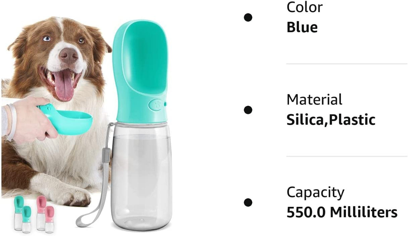 Malsipree Dog Water Bottle, Leak Proof Portable Puppy Water Dispenser with Drinking Feeder for Pets Outdoor Walking, Hiking, Travel, Food Grade Plastic (19Oz, Blue)