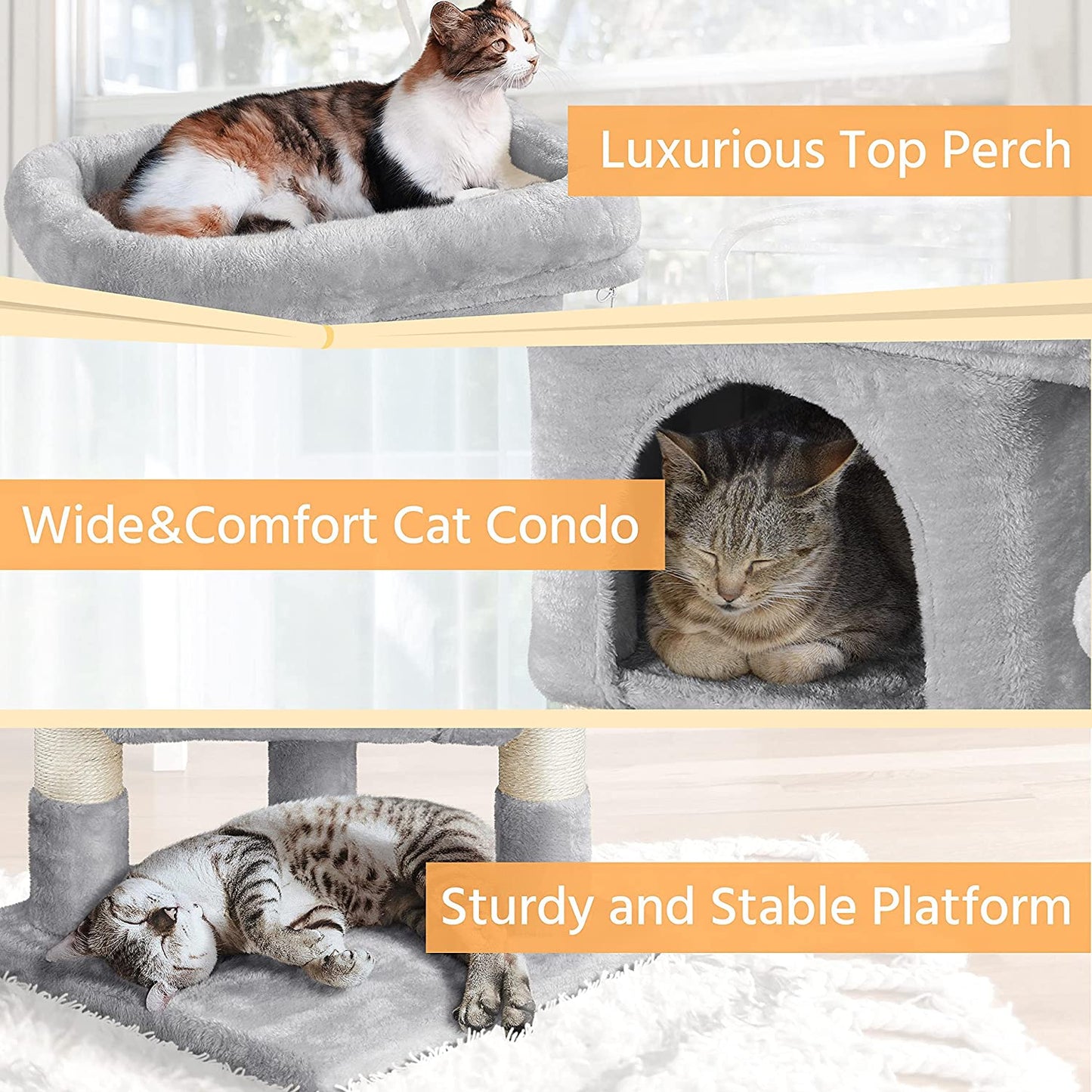 23.5In Cat Tree Tower, Cat Condo with Sisal-Covered Scratching Posts, Cat House Activity Center Furniture for Kittens, Cats and Pets - Light Gray