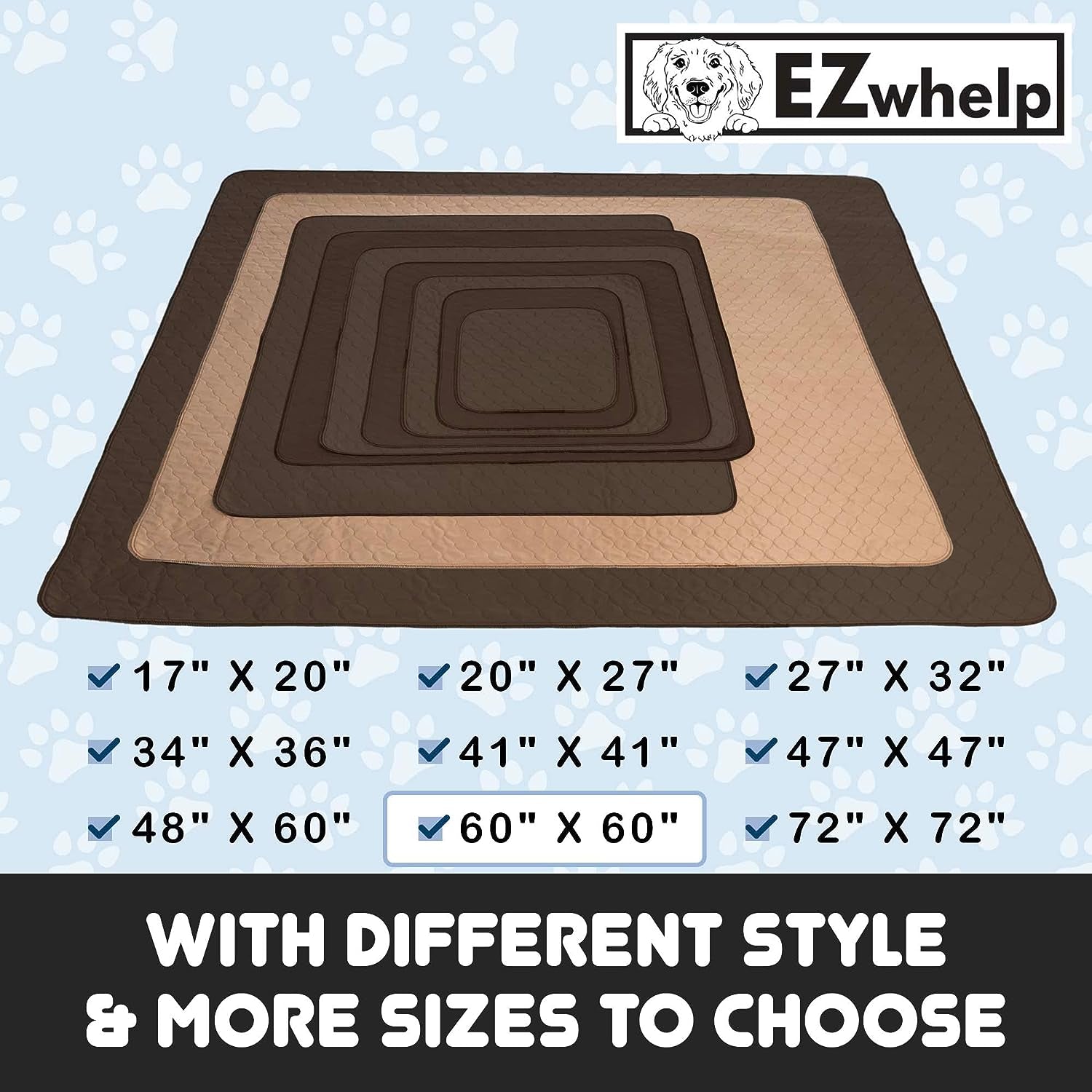 Reusable Dog Pee Pads - Dogs Waterproof Training Pads - Washable & Sanitary - Rounded Corners - Laminated, Lightweight, Durable - Pet Essentials Puppy Training, Whelping - 60" X 60"