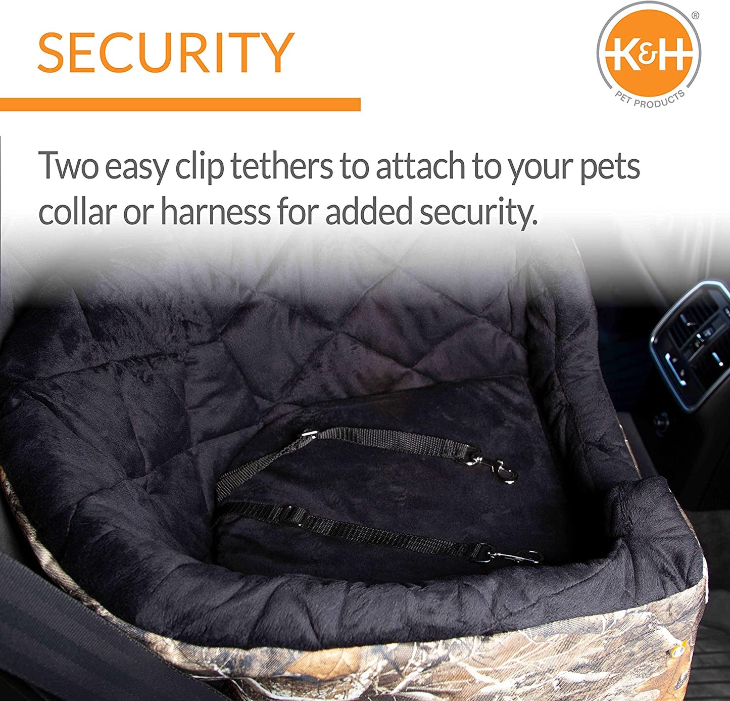 K&H Pet Products Bucket Booster Dog Car Seat with Dog Seat Belt for Car, Washable Small Dog Car Seat, Sturdy Dog Booster Seats for Small Dogs, Medium Dogs, 2 Safety Leashes, Large Realtree Edge Camo