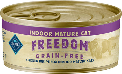 Blue Buffalo Freedom Grain Free Natural Mature Pate Wet Cat Food, Indoor Chicken 5.5-Oz Cans (Pack of 24)