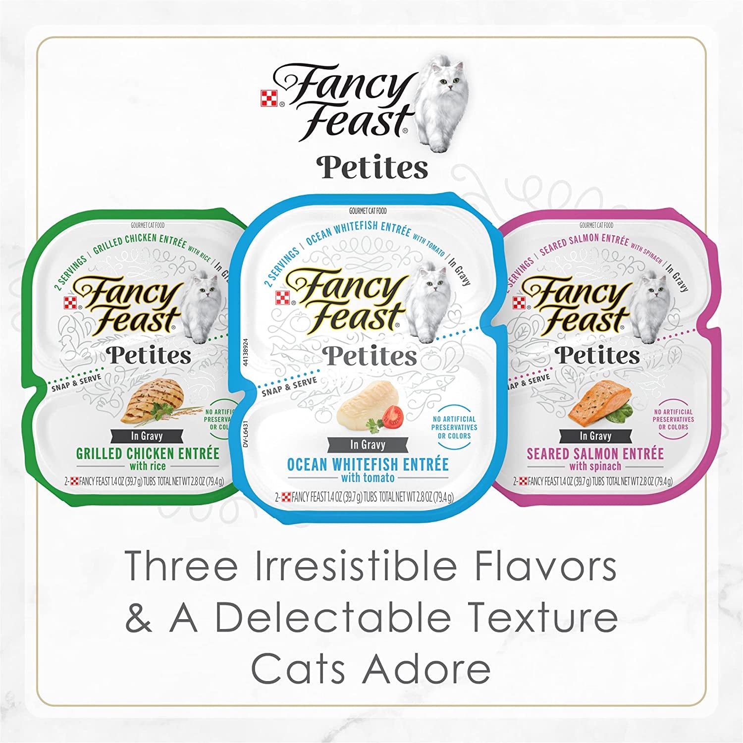 Purina Fancy Feast Gourmet Wet Cat Food Variety Pack, Petites Gravy Collection, Break-Apart Tubs, 48 Servings - (24) 2.8 Oz. Tubs