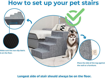 Best Pet Supplies Foldable Foam Pet Steps for Small Dogs & Cats, Portable Ramp Stairs for Couch, Sofa & High Bed Climbing, Non-Slip Balanced Step Support, Paw Safe - Gray Lattice, 3-Step (H: 16.5")