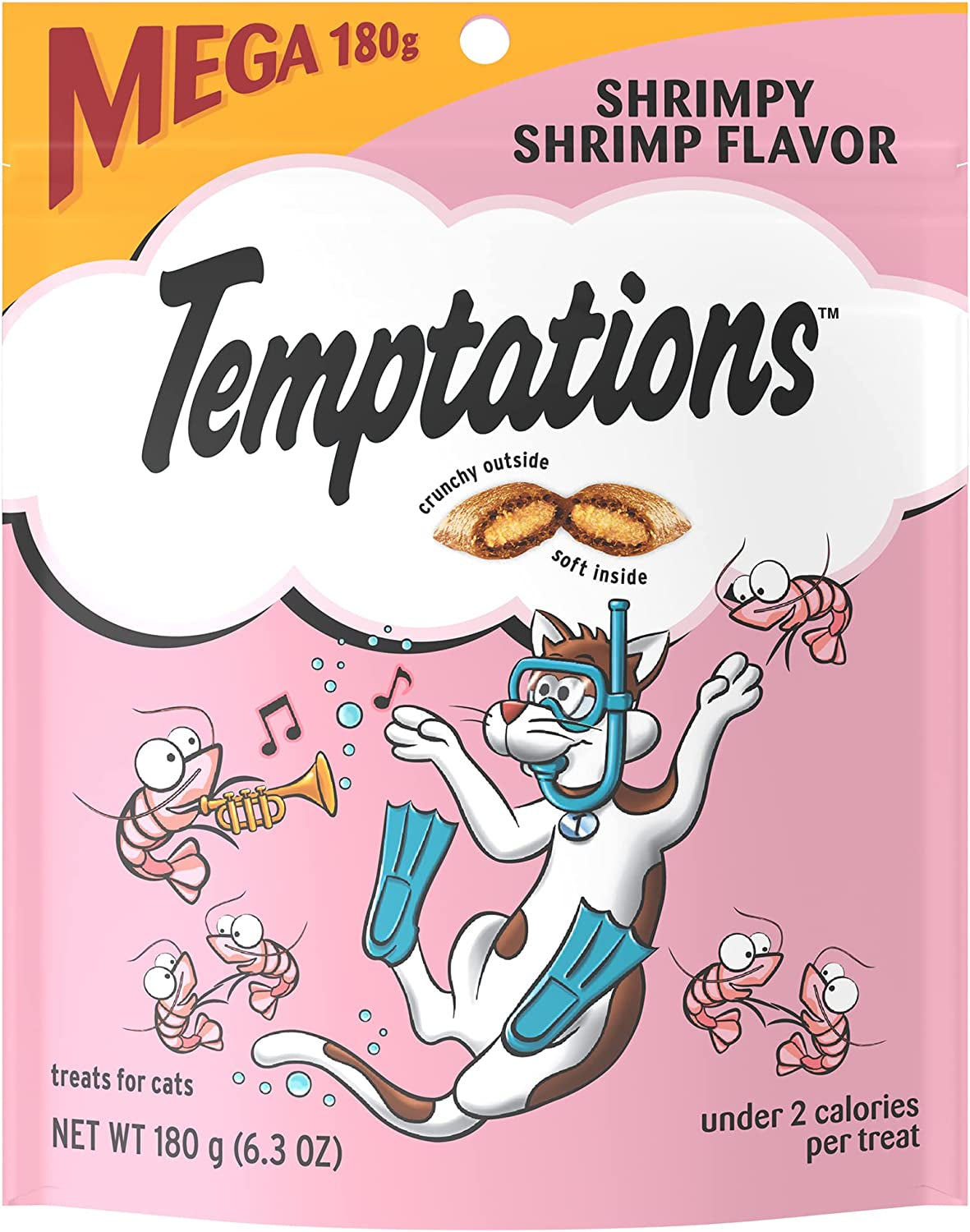 TEMPTATIONS Classic Crunchy and Soft Cat Treats Shrimpy Shrimp Flavor, 6.3 Oz. Pouch
