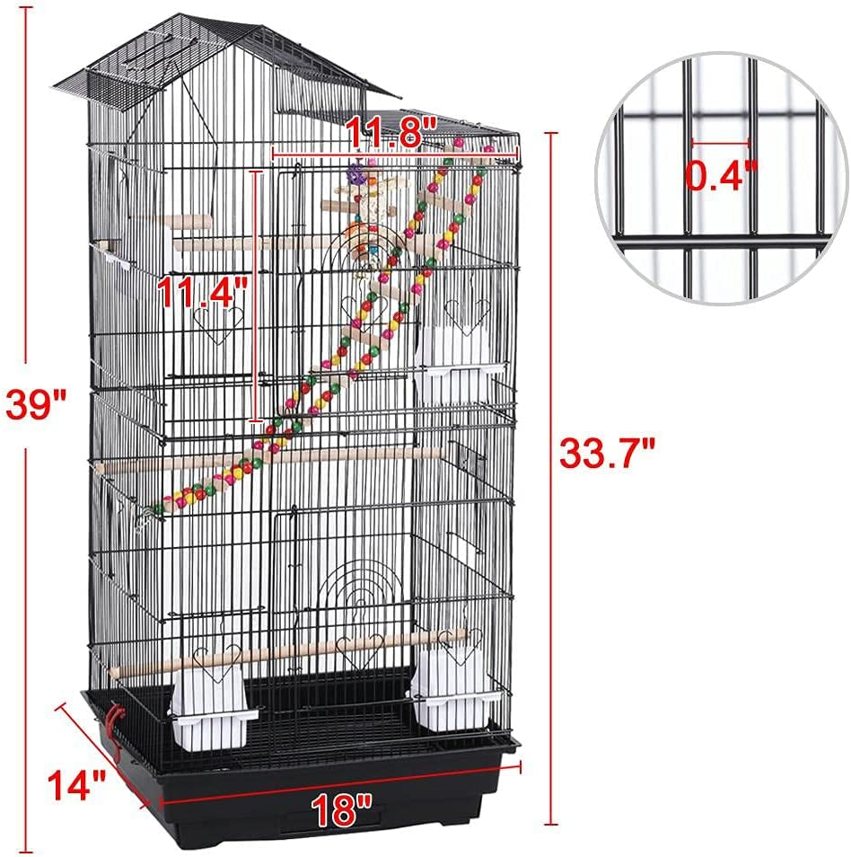 39-Inch Roof Top Large Flight Parrot Bird Cage for Small Quaker Parrot Cockatiel Sun Parakeet Green Cheek Conure Budgie Finch Lovebird Canary Pet Bird Cage W/Toys