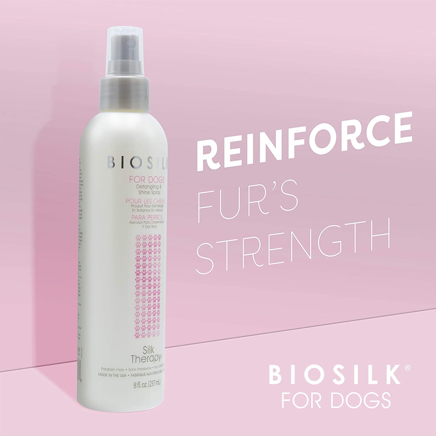 Biosilk for Dogs Silk Therapy Detangling plus Shine Mist for Dogs | Best Detangling Spray for All Dogs & Puppies for Shiny Coats and Dematting | 8 Oz Bottle (Packaging May Vary),White