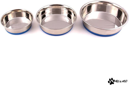 Max and Neo Heavyweight Non-Skid Rubber Bottom Stainless Steel Dog Bowl - We Donate a Bowl to a Dog Rescue for Every Bowl Sold (Large - 80Oz - 9.5" Diameter)