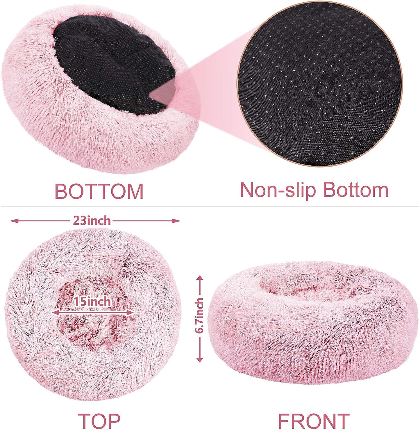 Dog Beds for Medium Small Dogs Round, Cat Cushion Bed, Calming Pet Beds Cozy Fur Donut Cuddler Improved Sleep, Washable, Non-Slip Bottom