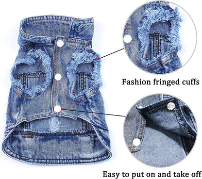 Dog Jean Jacket, Blue Denim Lapel Vest Coat T-Shirt Costume Cute Girl Boy Dog Puppy Clothes, Comfort and Cool Apparel, for Small Medium Dogs Cats, Machine Washable Dog Outfits (Medium, Blue)