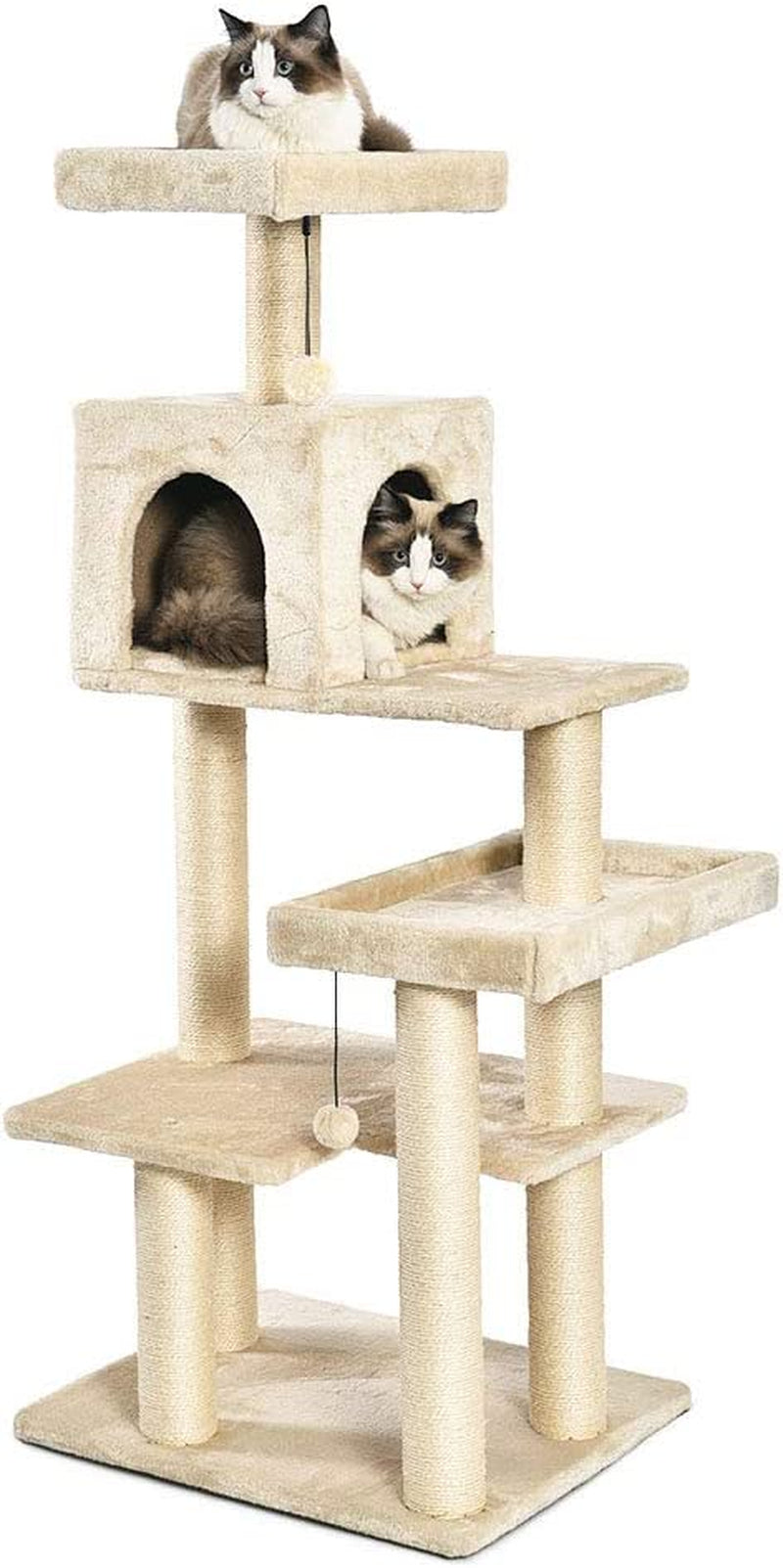 Extra Large Cat Tree Tower with Condo - 24 X 56 X 19 Inches, Beige