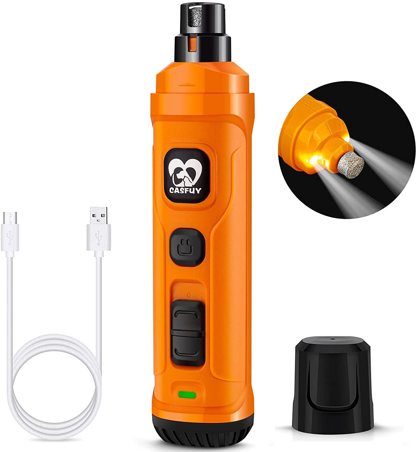 Dog Nail Grinder with 2 LED Light - New Version 2-Speed Powerful Electric Pet Nail Trimmer Professional Quiet Painless Paws Grooming & Smoothing for Small Medium Large Dogs and Cats (Orange)