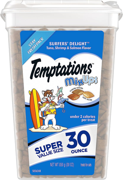 TEMPTATIONS Mixups Crunchy and Soft Cat Treats, Surfer'S Delight Flavor, 30 Oz. Tub