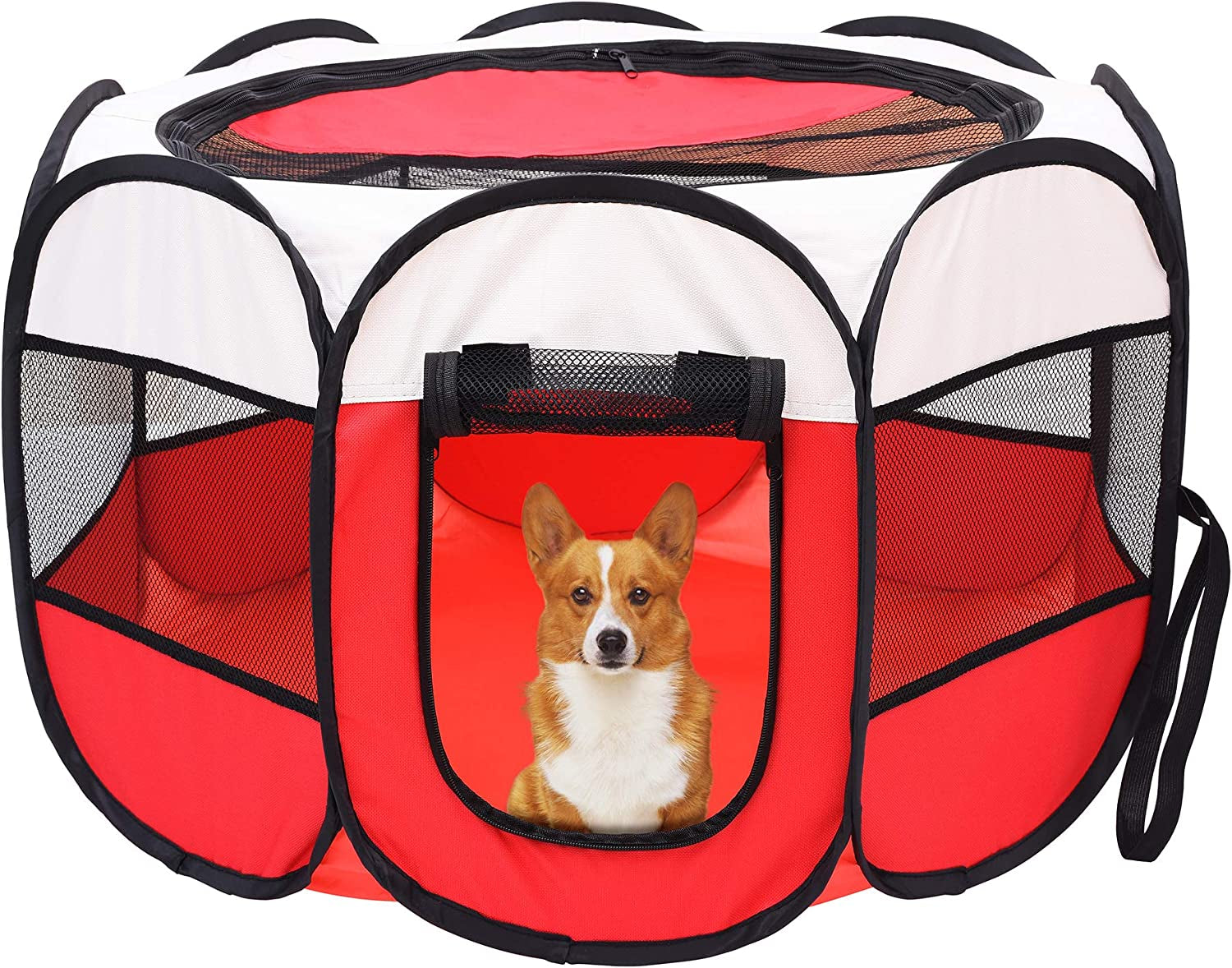 Mile High Life | Foldable Dog Playpen | Portable Dog Crate W Removable Shade Cover | Dog Kennel Indoor/Outdoor W Carry Case | Pen Tent for Dog/Cat/Rabbit(Red, Small (29"X29"*17"))