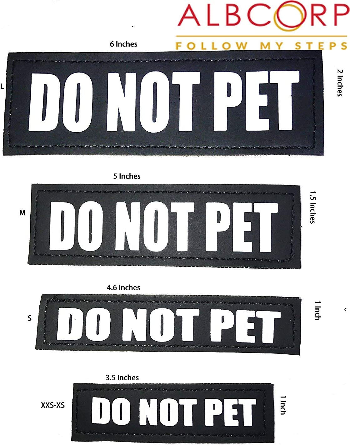 Reflective Do Not Pet Patches with Hook Backing for Service Animal Vests/Harnesses Medium (5 X 1.5) Inch