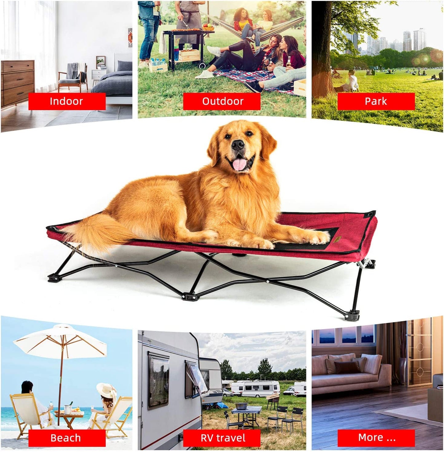 Large Elevated Folding Pet Bed Cot Travel Portable Breathable Cooling Textilene Mesh Sleeping Dog Bed 47/54 Inches Long (47 Inch (Pack of 1), Red)