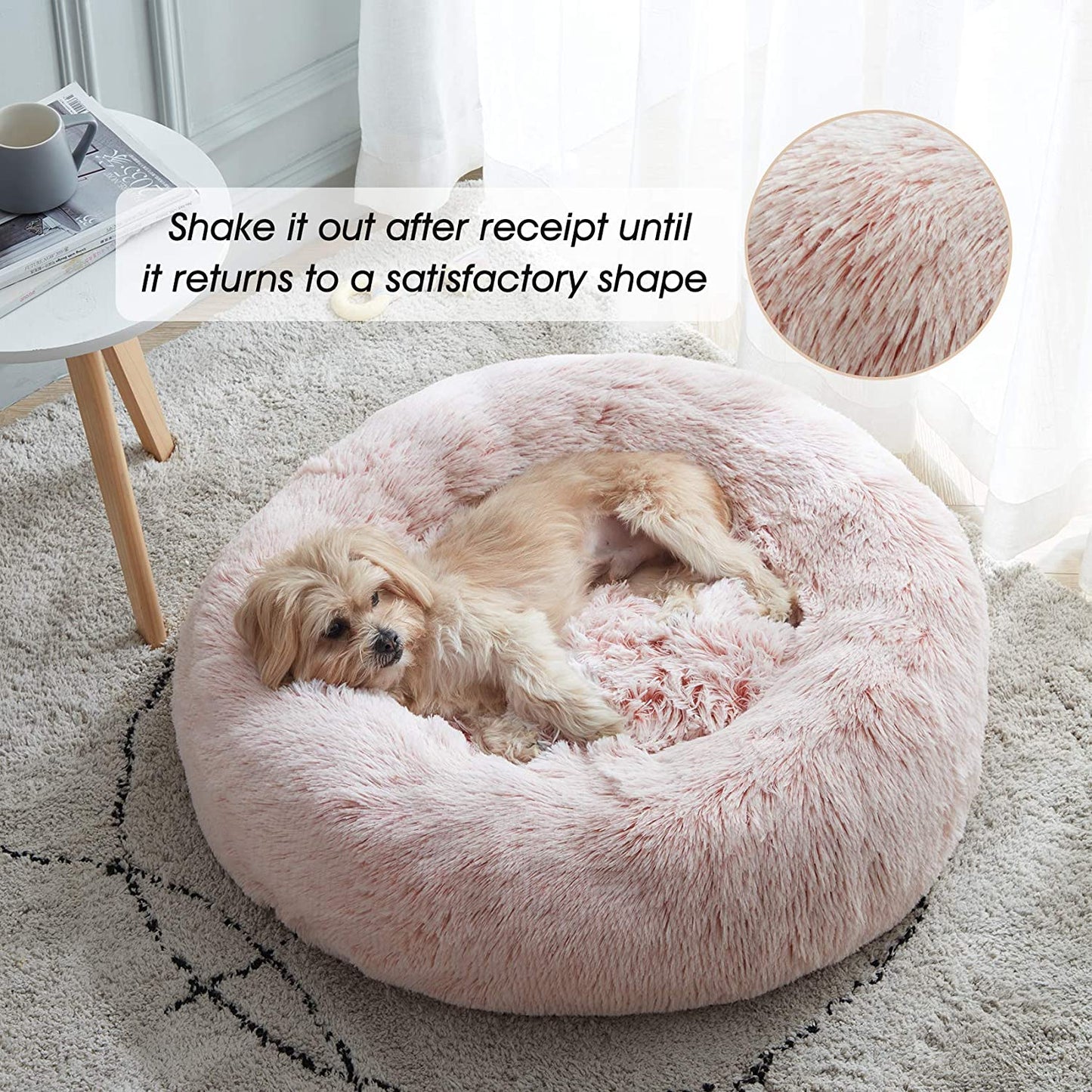 Calming Soft round Cushion Bed for Small Medium Dogs and Cats, Anti-Anxiety Donut Cuddler Bed, Warming Cozy Fluffy Faux Fur Plush Bed, (20"/24"/27"/30")
