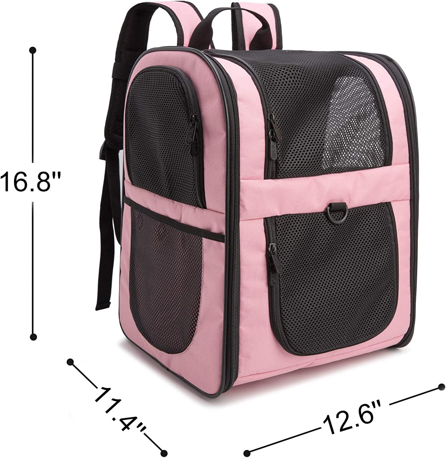 Pet Carrier Backpack for Large/Small Cats and Dogs, Puppies, Safety Features and Cushion Back Support for Travel, Hiking, Outdoor Use (Pink)