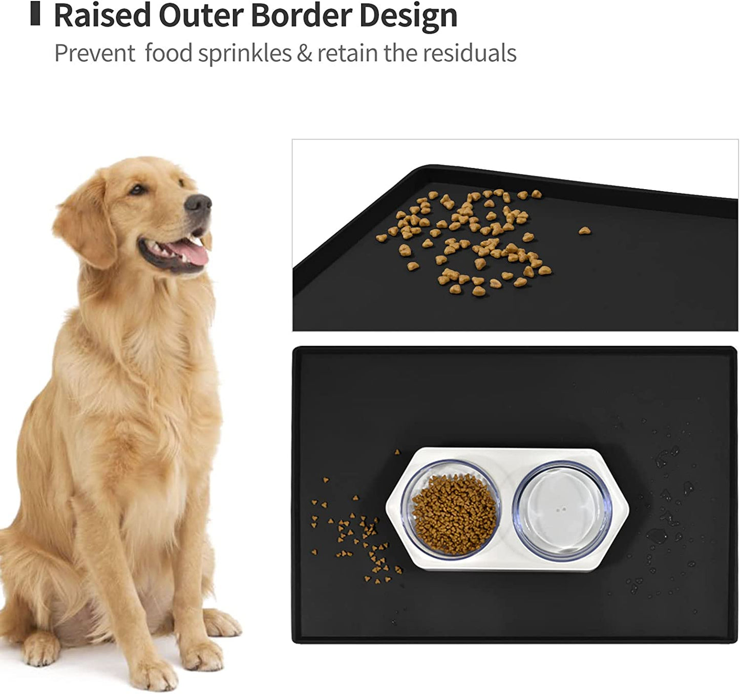 Dog Food Mat,Silicone Waterproof Dog Cat Food Tray,Non Slip Pet Bowl Mats Placemat,Size:(18.5" X 11.5") 0.6",(24" X 16") 0.6",(28" X 18") 0.8",(32" X 24") 1" Raised Edge