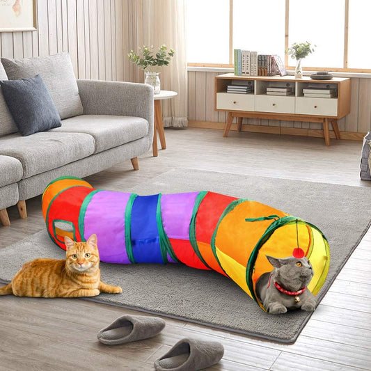 Cat Tunnel with Play Ball, Interactive Peek-A-Boo Cat Chute Cat Tube Toy, Colorful S-Tunnel for Indoor Cat, Best for Puppy, Kitty, Kitten, Rabbit