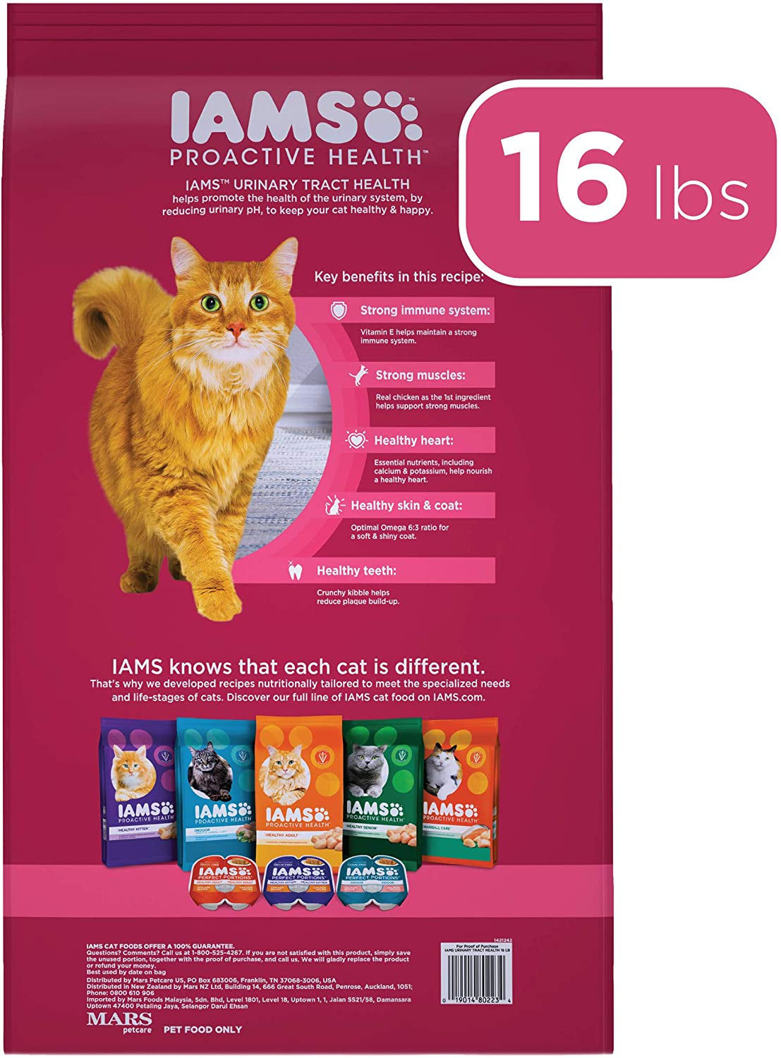 IAMS PROACTIVE HEALTH Adult Urinary Tract Healthy Dry Cat Food with Chicken Cat Kibble, 16 Lb. Bag