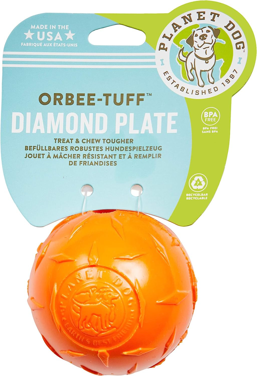 Planet Dog Orbee-Tuff Diamond Plate Orange Treat-Dispensing Dog Toy, Small