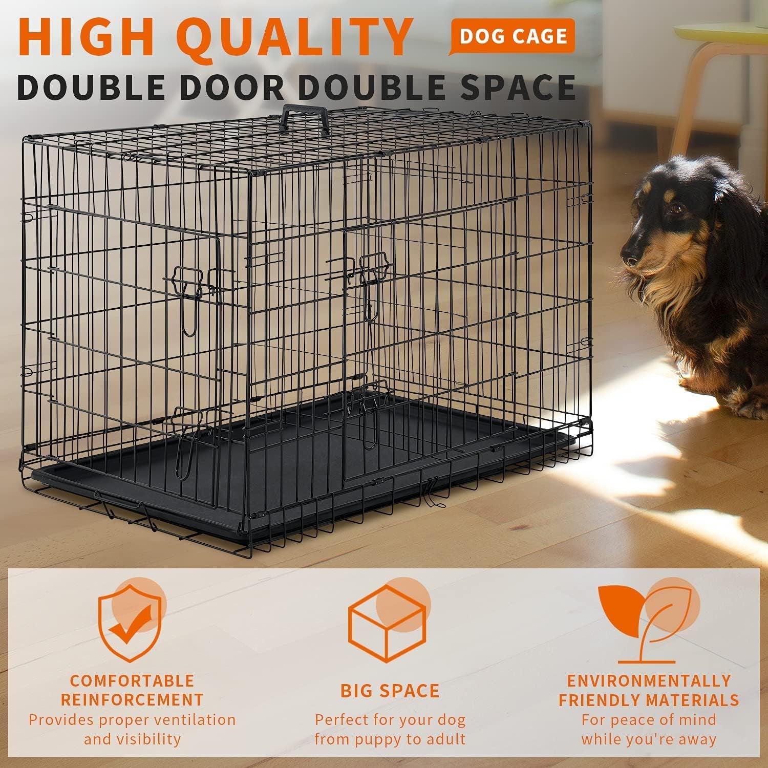 Dog Cage Dog Crate Dog Kennel Folding Metal Pet Crate for Small/Medium/Large Dogs 36 Inch Double Doors Puppy Kennel with Divider Panel Indoor Outdoor Travel Use(Black)
