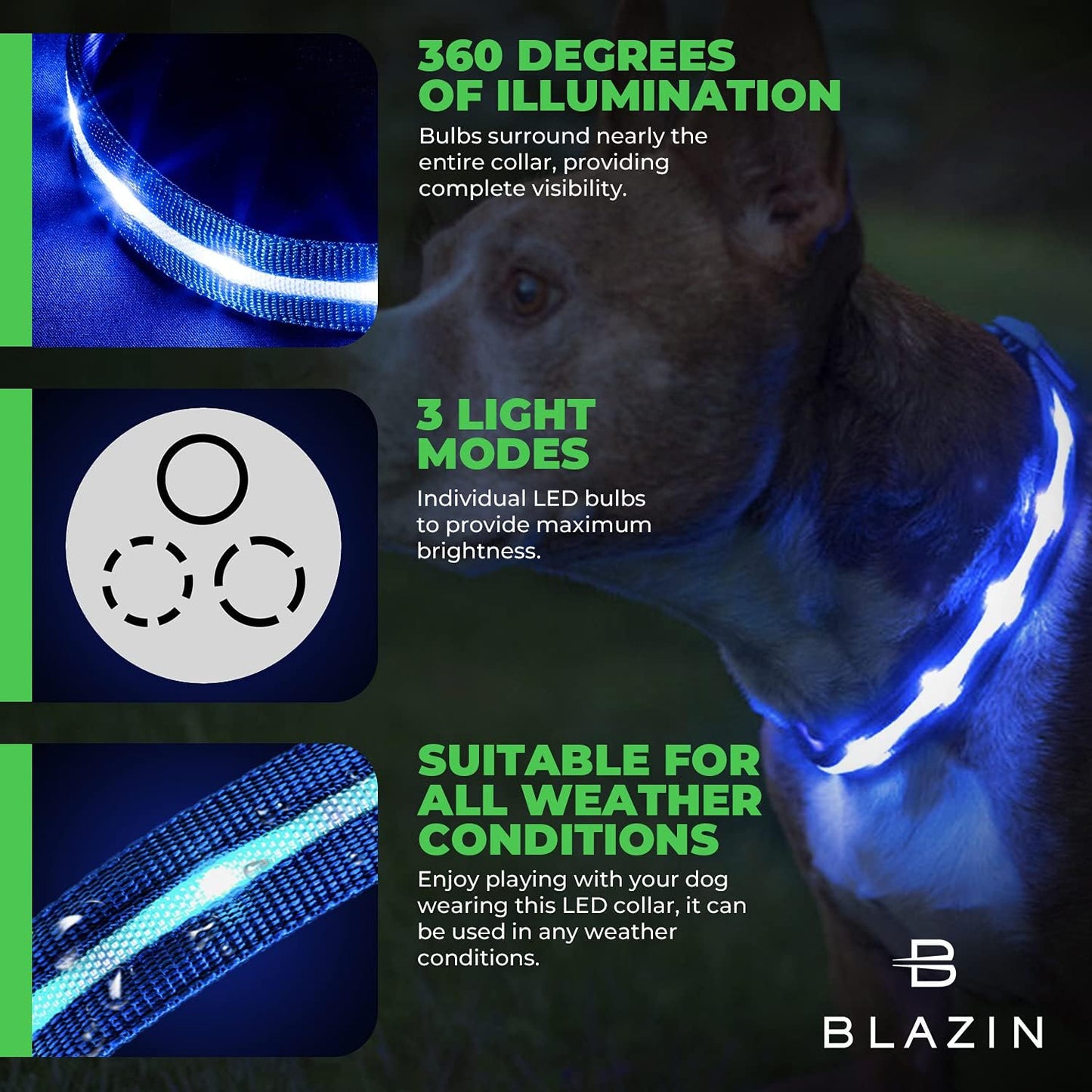 Light up Dog Collars with 1,000 Feet of Visibility - Brightest Glow Dog Collar Light - USB Rechargeable Waterproof LED Dog Collar - Dog Lights for Night Walking Keeps Your Pets Safe in the Dark