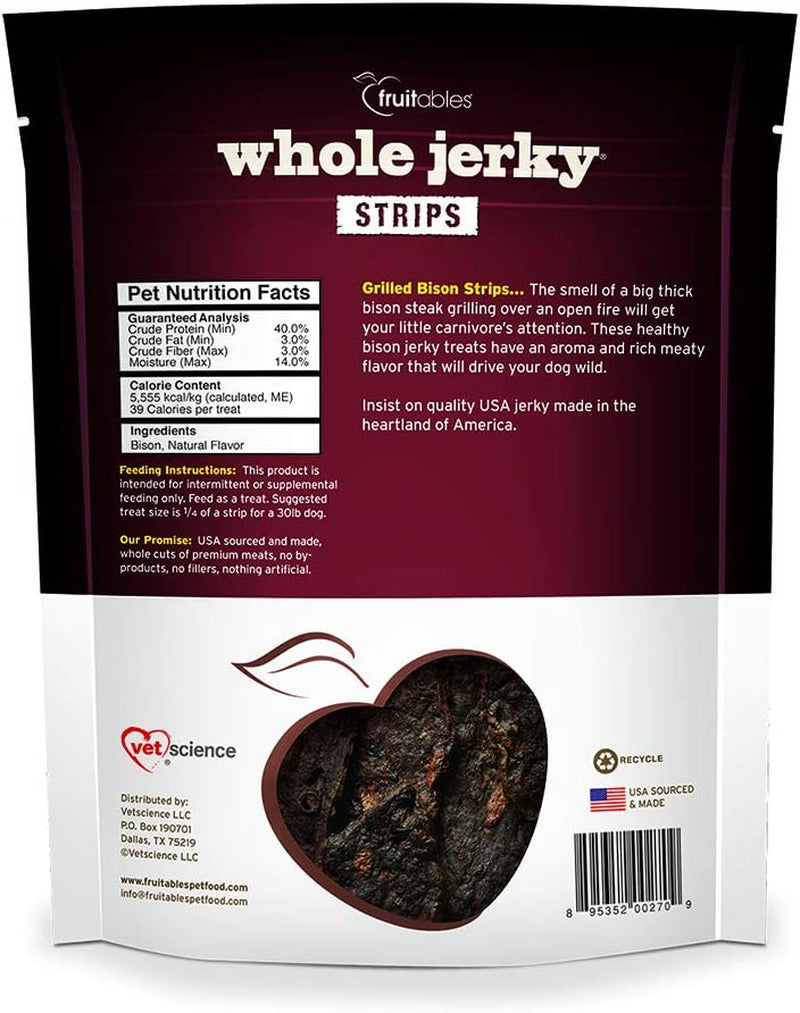 Whole Jerky Dog Treats – Jerky Strips for Dogs – Gluten Free, Grain Free, Wheat Free – Made with Premium Meat and No Added Fillers – Grilled Bison – 12 Ounces