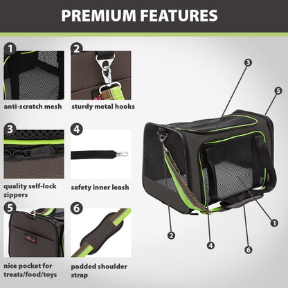Pet Carrier Cat Carrier Airline Approved, Cat Carriers for Medium Cats Small Cats, Pet Carrier for Cat, Collapsible Soft-Sided Pet Travel Carrier, Breathable Small Dog Carrier, Green