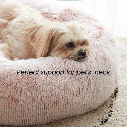 Calming Soft round Cushion Bed for Small Medium Dogs and Cats, Anti-Anxiety Donut Cuddler Bed, Warming Cozy Fluffy Faux Fur Plush Bed, (20"/24"/27"/30")