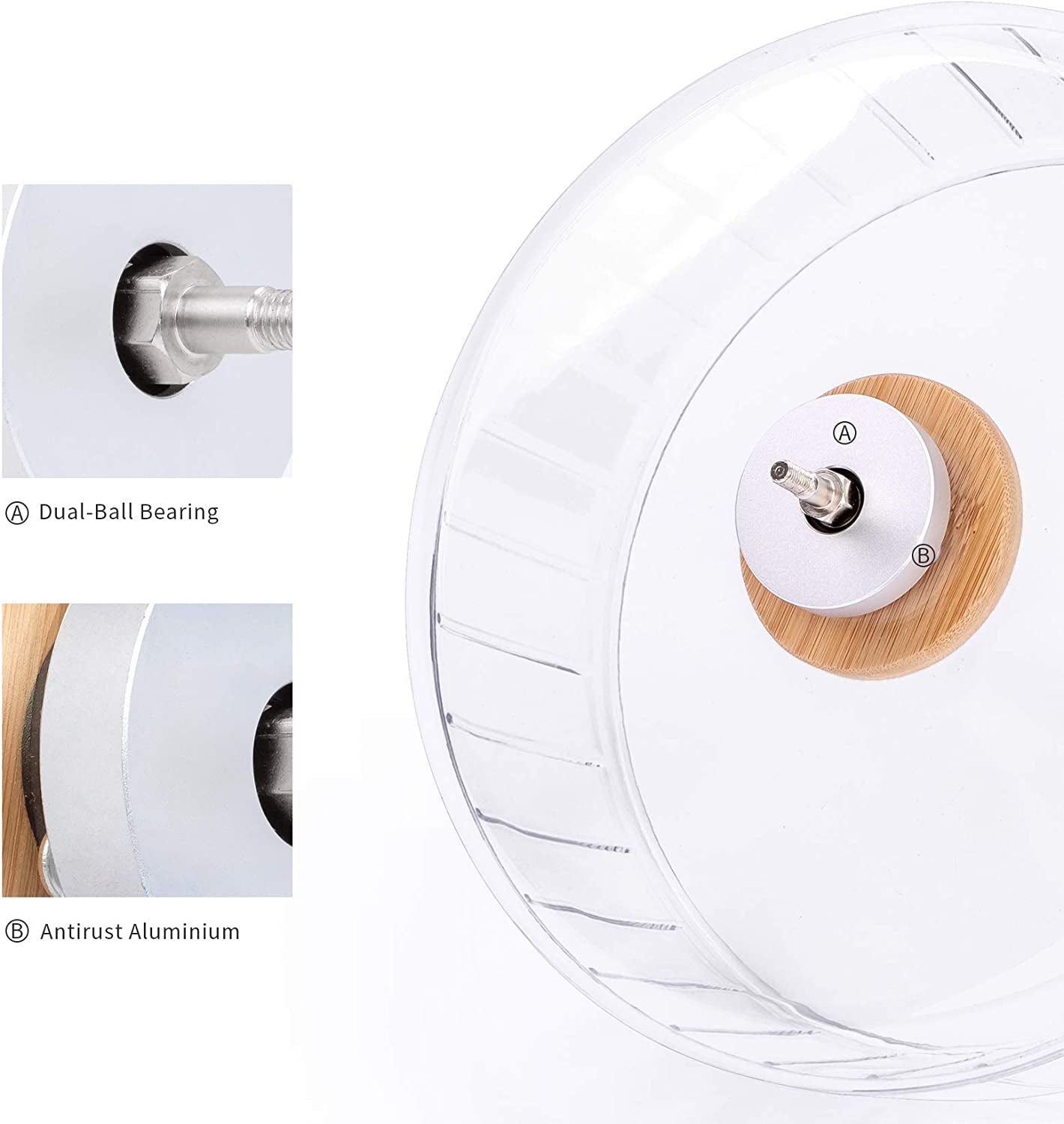 Super-Silent Hamster Exercise Wheels - Quiet Spinner Hamster Running Wheels with Adjustable Stand for Hamsters Gerbils Mice or Other Small Animals (M, Transparent)