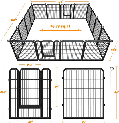 Outdoor Dog Playpen, Dog Pen Fences 16 Panels 32" Height Puppy Pet Playpen for Small/Medium Dogs Exercise Pen with 2 Doors Indoor Playpen for the Yard RV Camping