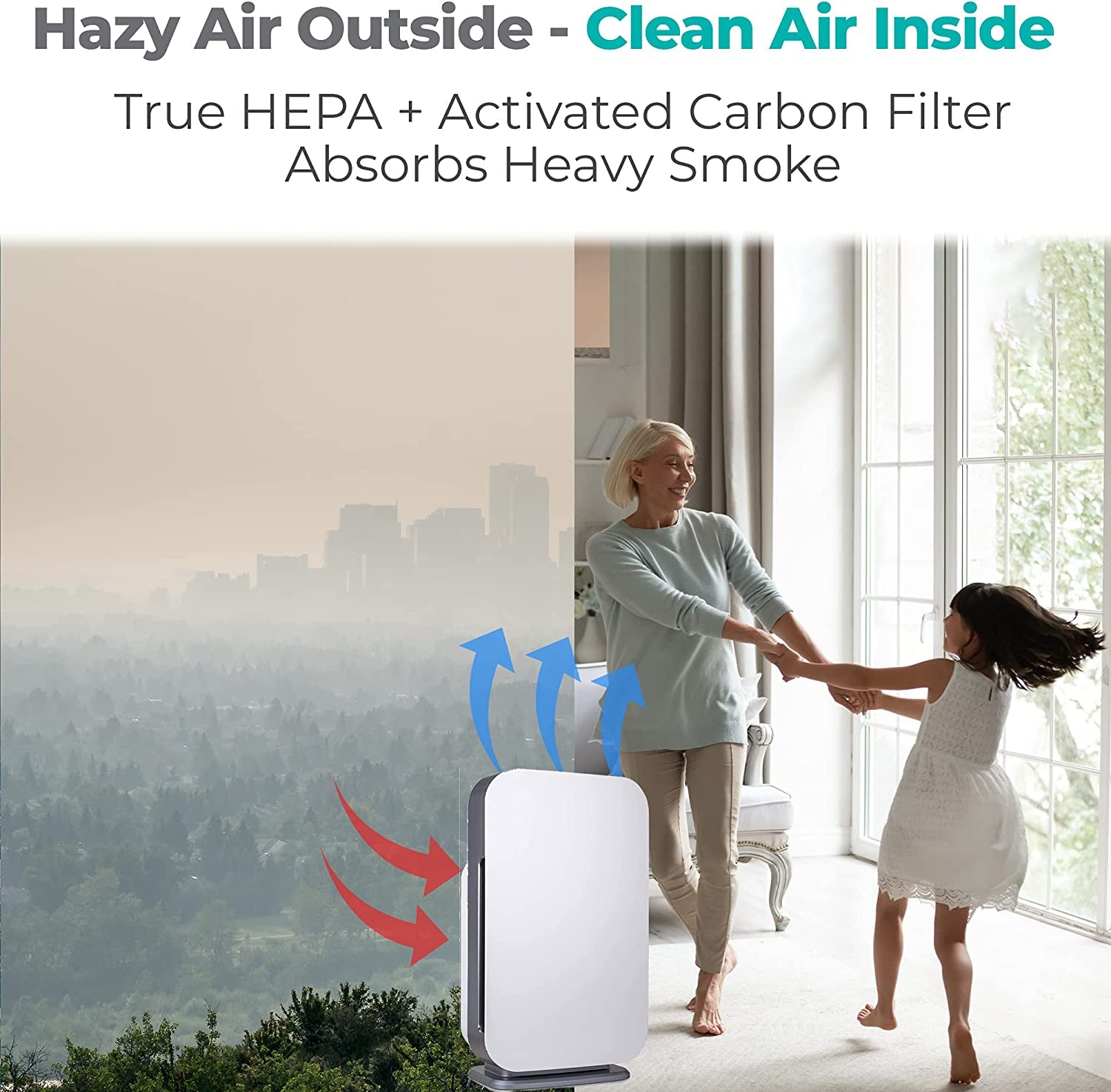 FLEX HEPA Air Purifier - Medical Grade Filtration H13 True HEPA - 700 Sqft Coverage - 99.9% Airborne Particle Removal,Captures Allergens, Dust, Mold, Germs, Smoke,Chemicals & Vocs - Smoke White