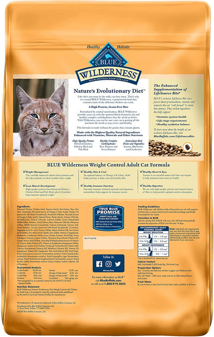 Blue Buffalo Wilderness High Protein, Natural Adult Weight Control Dry Cat Food, Chicken 11-Lb