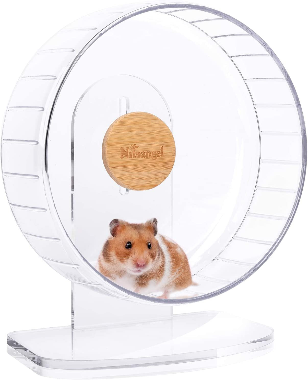 Super-Silent Hamster Exercise Wheels - Quiet Spinner Hamster Running Wheels with Adjustable Stand for Hamsters Gerbils Mice or Other Small Animals (M, Transparent)